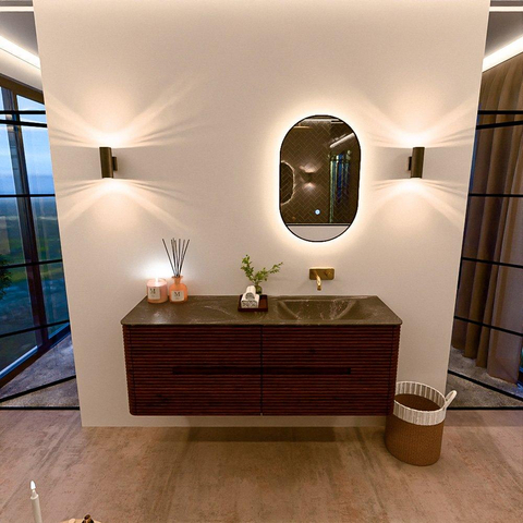 Mondiaz CIRO-DLUX Meuble de salle de bains - 140x45x50cm - Vasque en solid surface Lava - 1 lavabo à droite - sans trous de robinet - 4 tiroirs - Ruby SW1531600