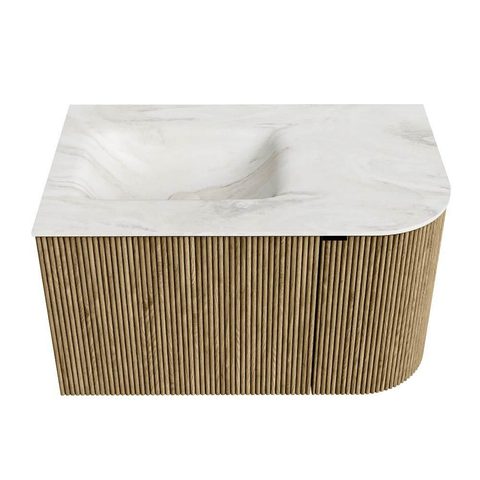 Mondiaz KURVE-DLUX Ensemble de meuble de salle de bains - 75x46x40cm - 1 tiroir - 1 porte - lavabo solid surface - gauche - sans trou de robinet - Dusk SW1416105
