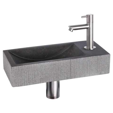 Differnz Ribble pack lave-mains – 38 x 18 x 8 cm – pierre naturelle noire – robinet droit chromé mat SW705431