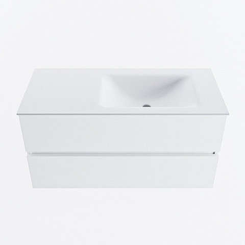 MONDIAZ VICA meuble sous lavabo 100cm Talc 2 tiroirs. Lavabo CLOUD droit sans trou de robinet, couleur Talc. SW1381945