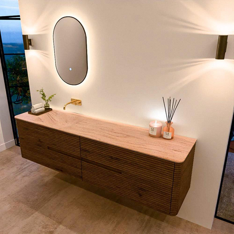 Mondiaz CIRO-DLUX Ensemble de meubles de salle de bains - 190x45x50cm - vasque Solid Surface Saba - 1 bassin à gauche - sans trous de robinet - 4 tiroirs - Dusk SW1533366