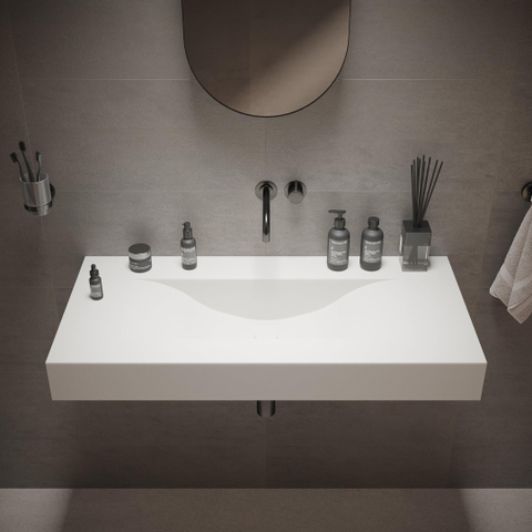 Ideavit Wastafel 100x48x11cm 0 kraangaten Solid surface mat wit SW408408