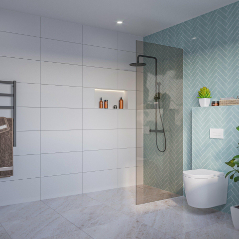 Fortifura Galeria Inloopdouche - rook - glas - 80x200cm - 8mm - nano - blind - inbouw profiel - brons SW1170621