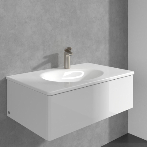 Villeroy & Boch Antao 1 greeps wastafelkraan - 140mm - met push open afvoergarnituur - Brushed Nickel (rvs) SW974161