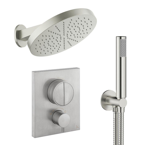 Crosswater MPRO inbouw regendoucheset – Ø30 cm hoofddouche – 20.2 cm gebogen wandarm – vaste douchehouder – RVS geborsteld SW1472729