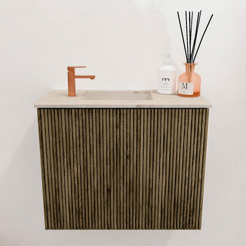 Mondiaz JOYA-DLUX 50cm toiletmeubel - kleur Dusk - Wastafel FAYE positie Links 1 kraangat kleur Frappe. SW1423072