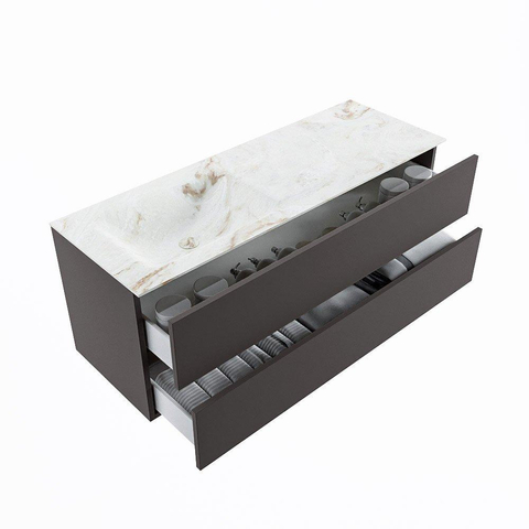 MONDIAZ VICA-DLUX Badkamermeubelset - 130cm - onderkast dark grey - 2 lades - inbouw wastafel cloud links - 1 kraangat - 60cm hoge versie - frape SW1088857