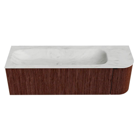 Mondiaz KURVE-DLUX Badkamermeubelset - 145x46x40cm - 1 lade - 1 deur - wastafel solid surface - links - zonder kraangat - Ruby SW1415764