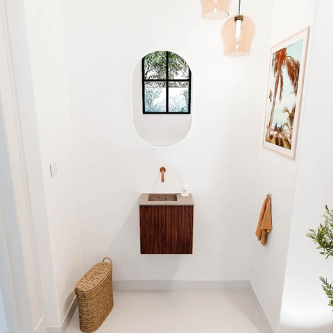 Mondiaz JOYA-DLUX 40cm toiletmeubel - kleur Ruby - Wastafel FAYE positie Links Zonder kraangat kleur Arena. SW1425261