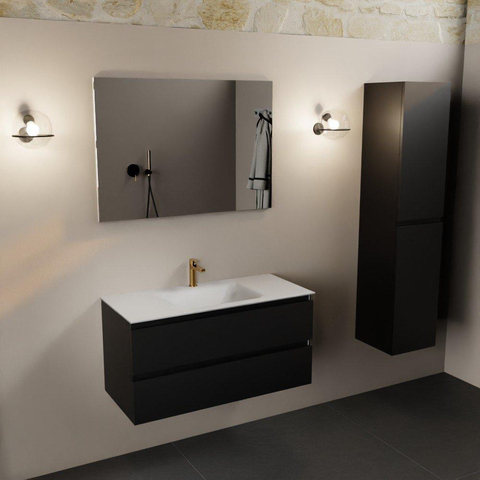 Mondiaz AIVY Ensemble de meuble - 100x45x50cm - 1 trou de robinet - 1 vasque Talc Solid surface - Centre - 2 tiroirs - avec miroir - MDF Urban SW892417