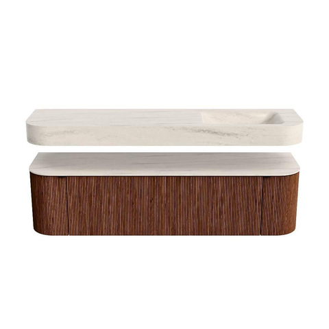 MONDIAZ THOR-DLUX 170cm meuble de salle de bains arrondi gauche + droite couleur Ruby avec 1 tiroir et 2 portes. Vasque suspendue CLOUD Droite sans trou de robinet couleur Meli. SW1465759