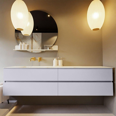MONDIAZ VICA-DLUX Ensemble meuble de salle de bains - 200cm - meuble sous-vasque cale - 4 tiroirs - lavabo encastré cloud gauche - sans trous de robinet - version haute 60cm - frape SW1089052