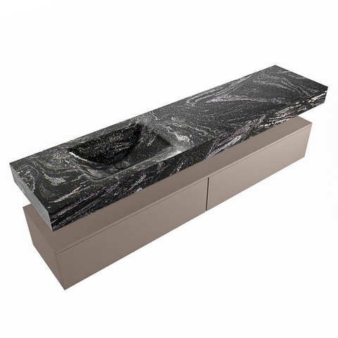 Mondiaz ALAN-DLUX Ensemble de meuble - 200cm - meuble Smoke mat - 2 tiroirs - Lavabo Cloud Lava suspendu - vasque Gauche - 1 trou de robinet SW808116