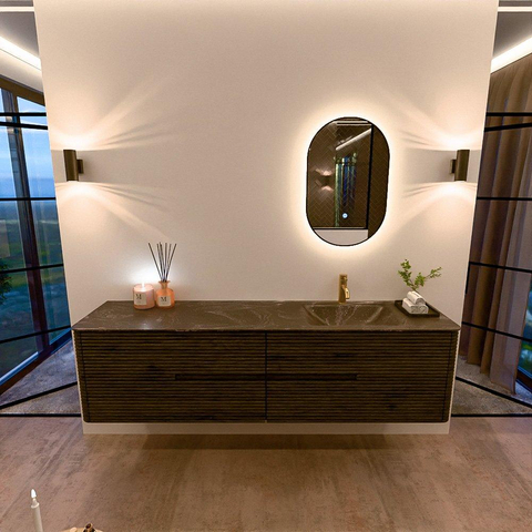 Mondiaz CIRO-DLUX Meuble de salle de bains - 190x45x50cm - Plan vasque Solid surface Lava - 1 lavabo à droite - 1 trou de robinet - 4 tiroirs - Shadow SW1532504