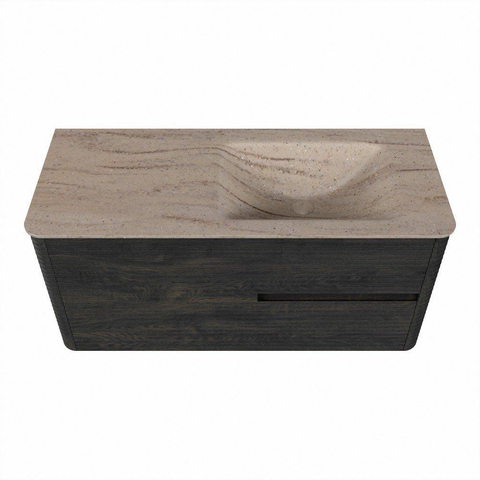 Mondiaz CIRO-DLUX Badkamermeubelset - 110x45x50cm - Solid surface wastafel Saba - 1 wasbak Rechts - 1 kraangat - 2 lades - Shadow SW1532695