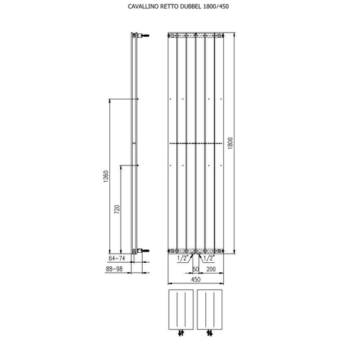 Plieger Cavallino Retto radiateur design vertical double raccordement central 1800x450mm 1162W blanc 7253032