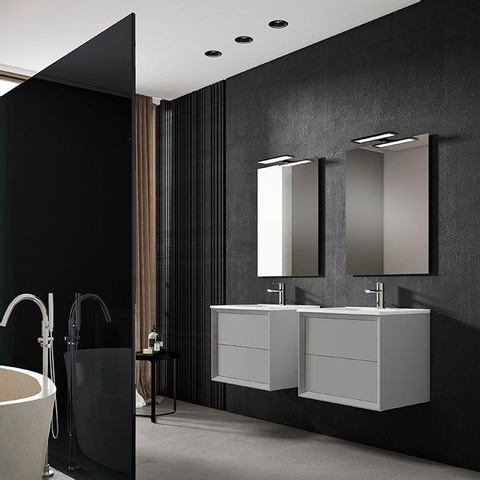 Saniclass Prime Core Meuble de salle de bain - 60x50x45cm - 1 vasque ovale en céramique blanc - 1 trou de robinet - 2 tiroirs - miroir rectangulaire - mat greige (gris) SW925849