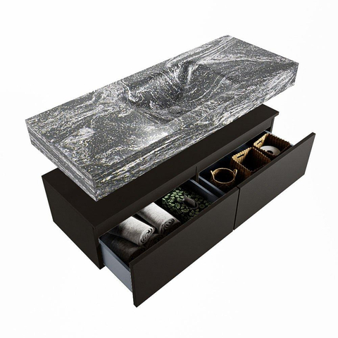 Mondiaz ALAN-DLUX Ensemble de meuble - 120cm - meuble Urban mat - 2 tiroirs - Lavabo Cloud Lava suspendu - vasque Centre - 0 trous de robinet SW808105