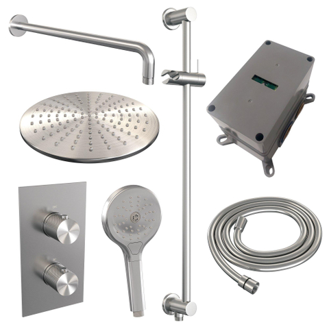 Brauer Douche pluie encastrable Carving brossé - douche principale 30cm - bouton Carving - douchette ronde 3 positions - glissière - PVD - inox brossé SW716111