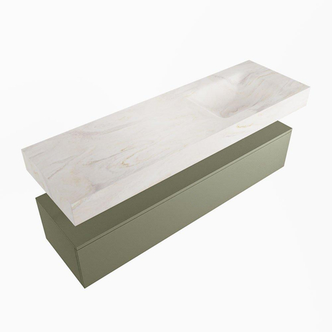 Mondiaz ALAN-DLUX Ensemble de meuble - 150cm - meuble Army mat - 1 tiroir - Lavabo Cloud Ostra suspendu - vasque Droite - 1 trou de robinet SW807716