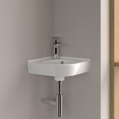 Villeroy & Boch O.novo hoekfontein - 32x32cm - met kraangat - met overloop CeramicPlus - White Alpine (glans wit) SW84225