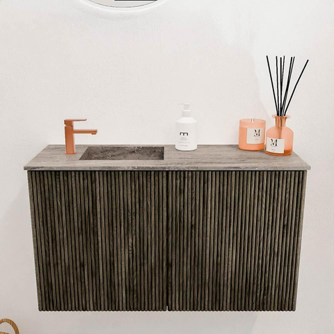 Mondiaz JOYA-DLUX 70cm meuble de salle de bains - couleur Shadow - Vasque FAYE position Gauche 1 trou de robinet couleur Oza. SW1425036