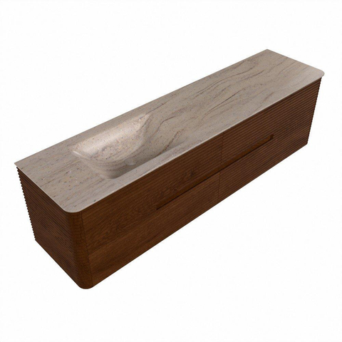 Mondiaz CIRO-DLUX Ensemble de meubles de salle de bains - 180x45x50cm - Plan vasque Solid surface Saba - 1 vasque à gauche - sans trous de robinet - 4 tiroirs - Ruby SW1531970