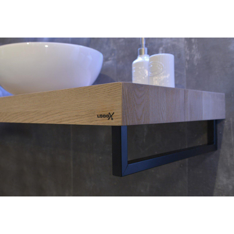 Looox Wood collection Solo plan sous vasque - 100x46cm - Avec porte-serviettes noir mat - Chêne massif Old grey SW108683