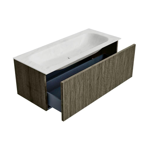 Mondiaz KURVE-DLUX Ensemble de meuble de salle de bains - 110x46x40cm - 1 tiroir - lavabo solid surface - central - sans trou de robinet - Shadow SW1414052