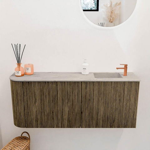 Mondiaz JOYA-DLUX Meuble de salle de bains - 101,6 cm - arrondi gauche couleur Dusk - Vasque FAYE position droite 1 trou de robinet couleur Glace. SW1423170
