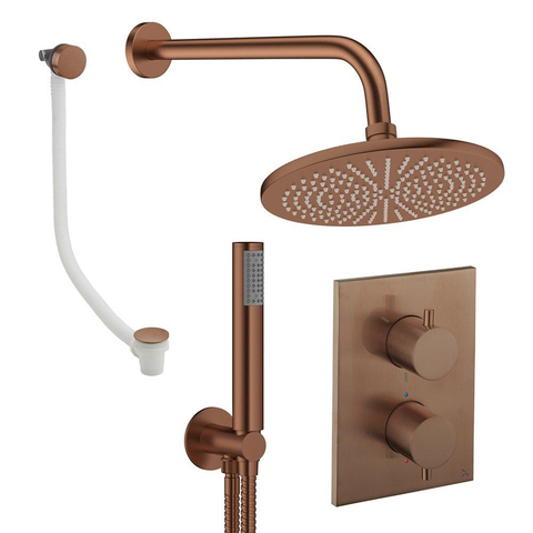 Crosswater MPRO inbouw regendoucheset – Ø30 cm hoofddouche – staafhanddouche – 2 hendels – badafvoer – brons geborsteld SW1472579
