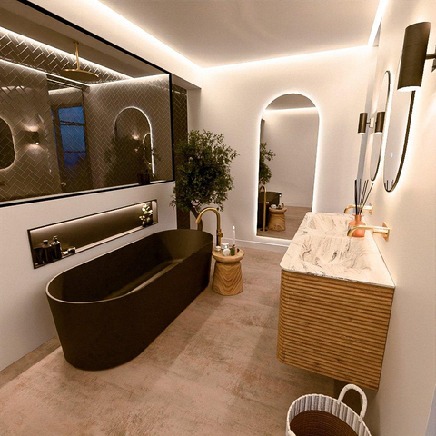 Mondiaz CIRO-DLUX Meuble de salle de bains - 140x45x50cm - Plan vasque solid surface Glace - 2 vasques Double - sans trous de robinet - 4 tiroirs - Chêne SW1530820