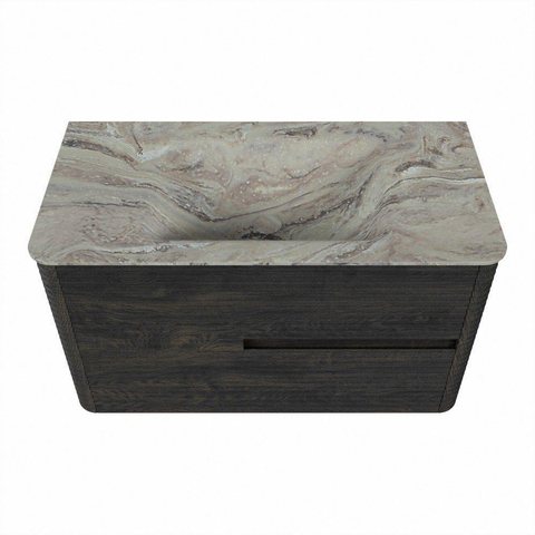 Mondiaz CIRO-DLUX Badkamermeubelset - 90x45x50cm - Solid surface wastafel Glace - 1 wasbak Midden - zonder kraangaten - 2 lades - Shadow SW1532192