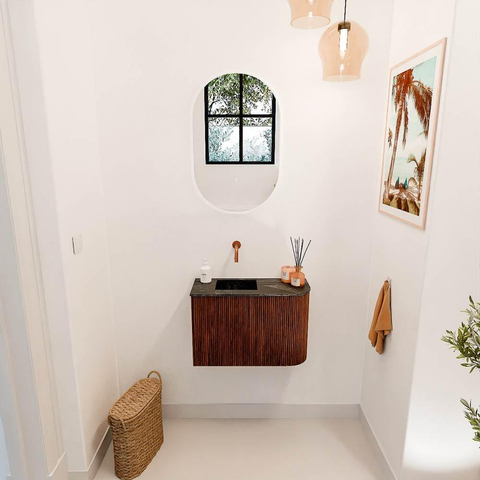 Mondiaz JOYA-DLUX Meuble de toilette 61,6cm - arrondi droite couleur Ruby - Lavabo FAYE position Gauche Sans trou de robinet couleur Lava SW1423639