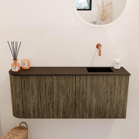 Mondiaz JOYA 101.6cm meuble de toilette - arrondi gauche couleur Dusk - Vasque FAYE position Droite Sans trou de robinet couleur Urban SW1421678