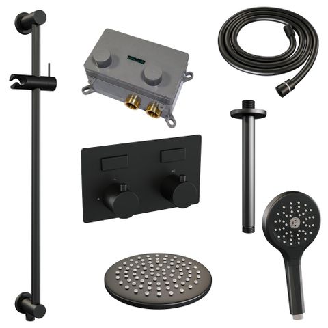 BRAUER Black Edition Thermostatische Regendouche inbouw - drukknoppen - SET 71 - 20cm hoofddouche - plafondarm - 3 standen handdouche - doucheslang - geïntegreerde glijstang - zwart mat SW925438