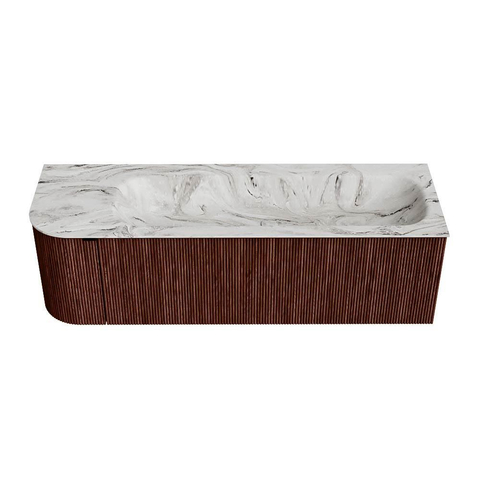Mondiaz KURVE-DLUX Badkamermeubelset - 145x46x40cm - 1 lade - 1 deur - wastafel solid surface - rechts - 2 kraangaten - Ruby SW1415957