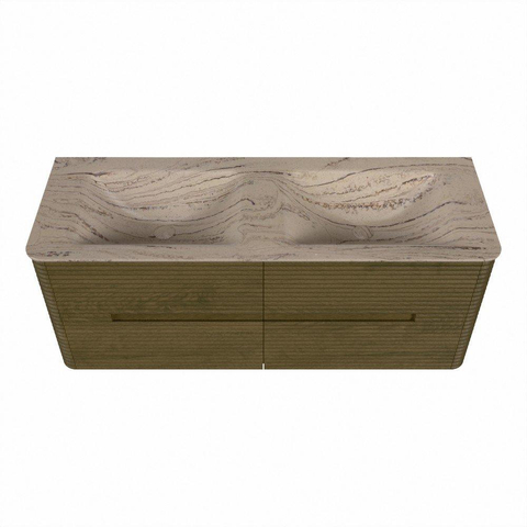 Mondiaz CIRO-DLUX Badkamermeubelset - 130x45x50cm - Solid surface wastafel Arena - 2 wasbak Dubbel - 2 kraangaten - 4 lades - Dusk SW1533100