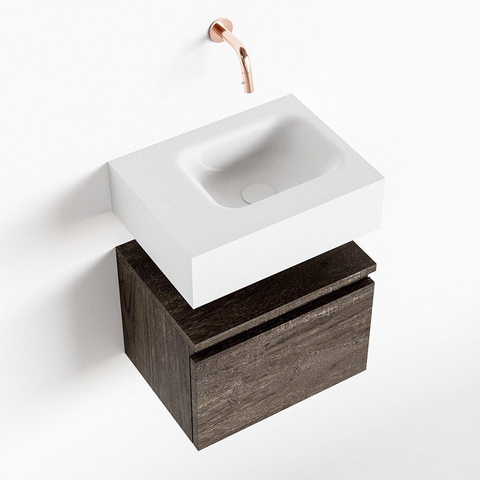 MONDIAZ ANDOR Toiletmeubel 40x30x30cm met 0 kraangaten 1 lades dark brown mat Wastafel Lex rechts Solid Surface Wit SW474310