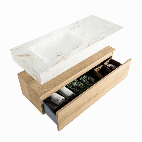 MONDIAZ ALAN - DLUX Badkamermeubelset - 110cm - onderkast - Washed Oak - 1 lade - vrijhangende wastafel - wasbak links - 1 kraangat - Frappe SW808606