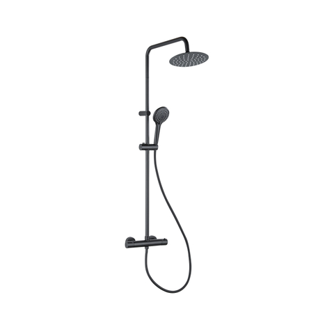 Adema Sparkle 2.0 regendoucheset – thermostatisch – Ø20 cm hoofddouche – handdouche – glijstang 114,5 cm – zwart mat SW773198