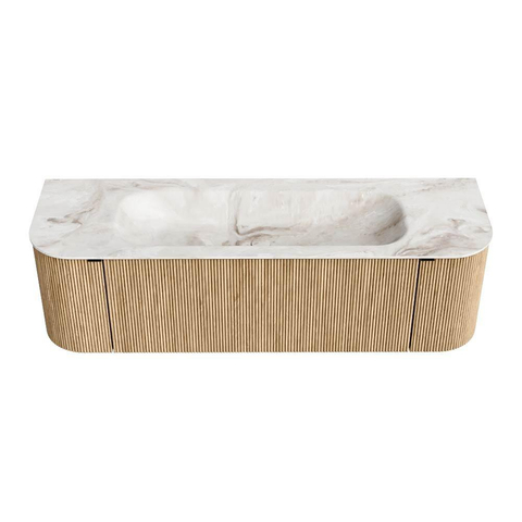 MONDIAZ KURVE-DLUX Meuble de salle de bains 150cm avec module 25 Len R couleur Chêne avec 1 tiroir et 2 portes. Lavabo BIG MEDIUM central sans trou de robinet couleur Frappe. SW1137355