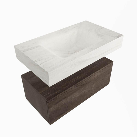 Mondiaz ALAN-DLUX Badkamermeubelset - 120x46cm - 1 lade - vrijhangende wastafel - zonder kraangaten - 1 midden - Dark brown (eiken donker) SW1428198