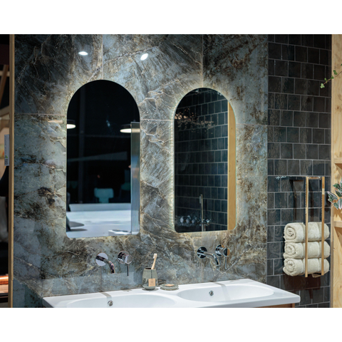 Saniclass Curve miroir – arrondi en haut – 40 x 80 cm – LED indirecte tout autour – chauffage de miroir, à intensité variable SW1408472