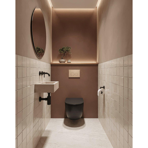 QeramiQ Dely Ensemble de WC - réservoir encastré Qeramiq Flush - abattant 35mm - plaque de commande taupe en plastique - boutons ronds - noir mat SW1578511