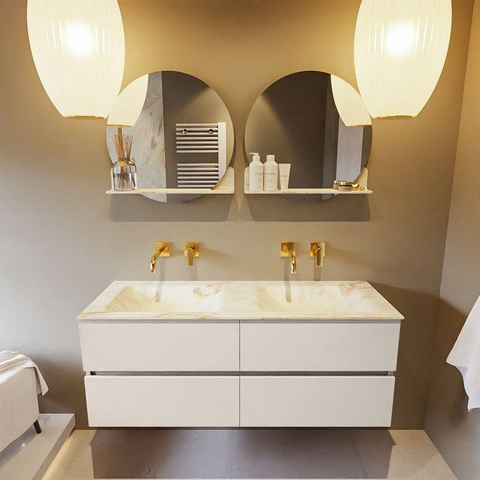 VICA-DLUX 130cm meuble de salle de bain sous-vasque Lin 4 tiroirs. Lavabo encastré CLOUD double sans trou de robinet, couleur Frappe. SW902501