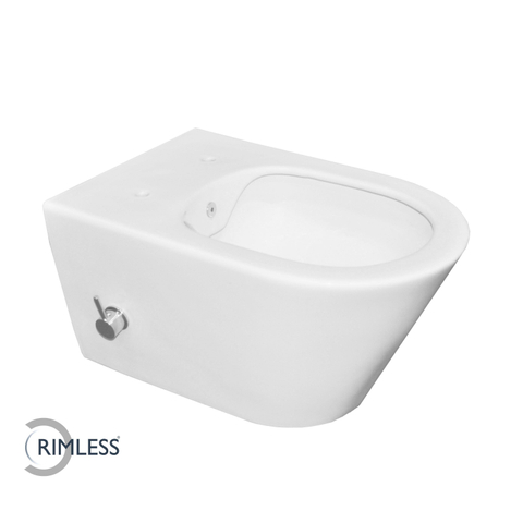 Wiesbaden Stereo Spoelrandloos wandcloset - 53cm - met ingebouwde bidetkraan koud warm water - rimless - mat wit SW484836