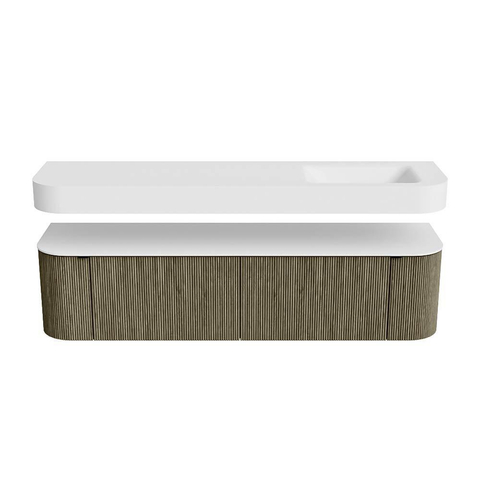 MONDIAZ THOR Meuble de salle de bains 180cm arrondi gauche + droite couleur Shadow avec 2 tiroirs et 2 portes. Vasque suspendue CLOUD Droite 1 trou de robinet couleur Talc. SW1466054