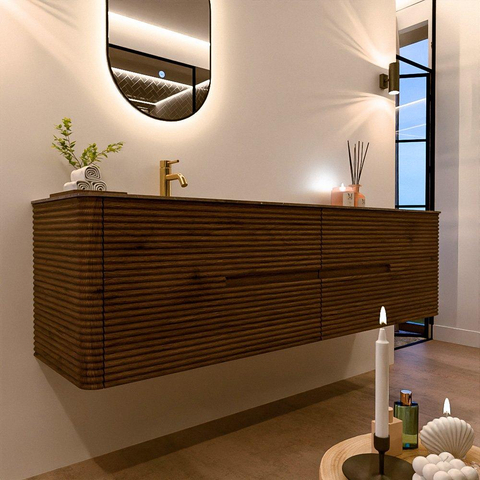 Mondiaz CIRO-DLUX Badkamermeubelset - 180x45x50cm - Solid surface wastafel Oza - 1 wasbak Links - 1 kraangat - 4 lades - Dusk SW1533302
