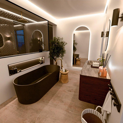 Mondiaz CIRO-DLUX Ensemble de meubles de salle de bains - 130x45x50cm - vasque en solid surface Oza - 1 vasque à gauche - sans trous de robinetterie - 4 tiroirs - Ruby SW1532095